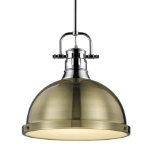 Golden 3604-L CH-AB - Yep by Golden Lighting Duncan 1-light 14in Rod Hung Pendant in Chrome and Aged Brass shade